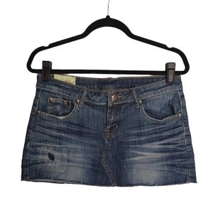 MACHINE Distressed Dark Medium Blue Raw Hem Mini Denim Jean Skirt 30